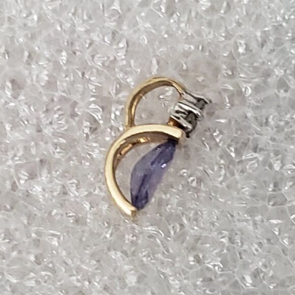 14K Yellow Gold Diamond Accented Natural Amethyst Pendant - Picture 7 of 12